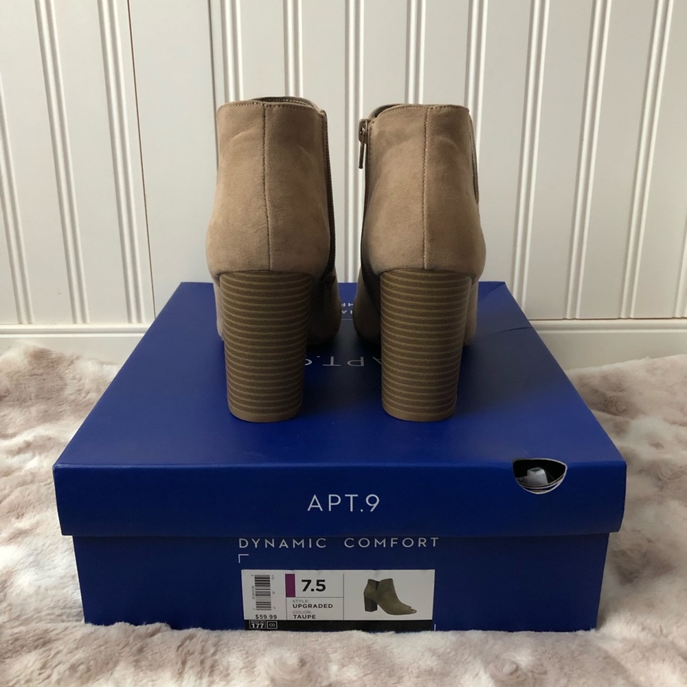 APT. 9 Taupe Peep Toe High Heel Ankle Boots - Picture 6 of 10